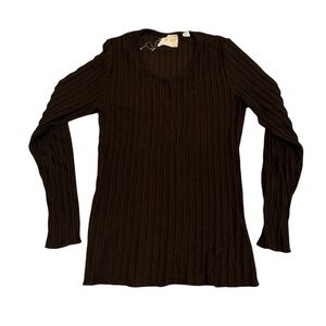 Vintage 90s Fosters Made in Italy Chocolate Brown Ribbed Knit Sweater, Size S